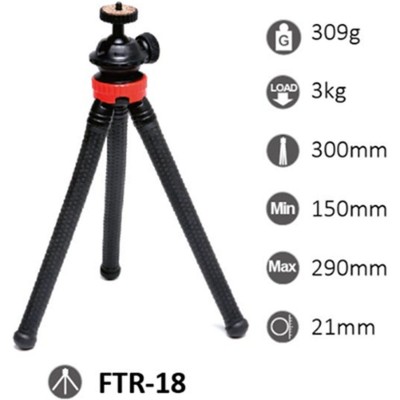 Flexible Table Tripod FTR-18 w/ Smartphone Adptr