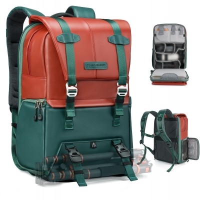 Beta Backpack w/ Leder-Look Green-Red