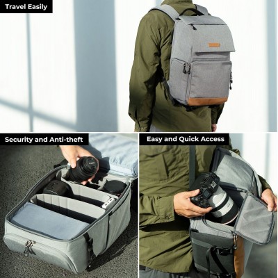 Camera Backpack Grey/Brown w/ Rain Cover 22 Liter