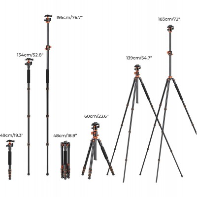 K&F Trident-T Tripod w/ Tiltable Arm Spikes Tel.houder