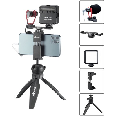 Smartphone Vlog Kit Extra: Statief+houder+led+mic