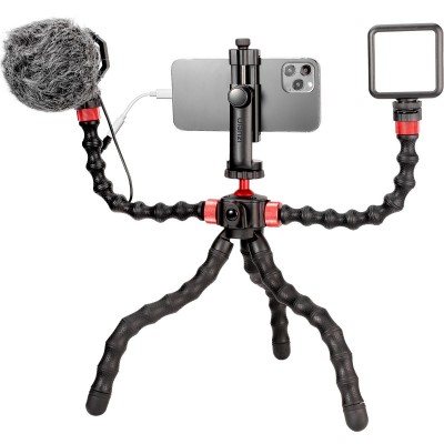 Octopus Vlog Kit: Tripod Phone Holder Mic/Lamp